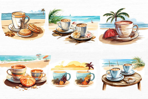 Summer Beach Coffee Cups Clipart Sublimation Regulrcrative 