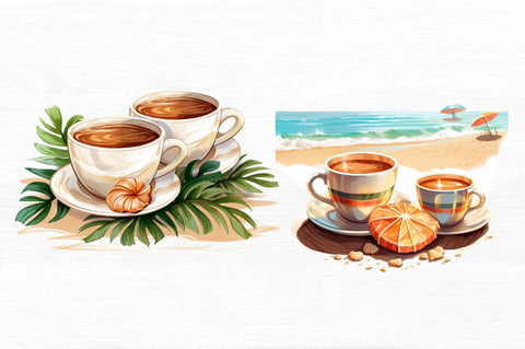 Summer Beach Coffee Cups Clipart Sublimation Regulrcrative 