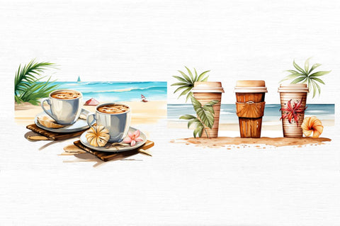 Summer Beach Coffee Cups Clipart Sublimation Regulrcrative 