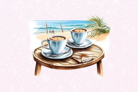 Summer Beach Coffee Cups Clipart Sublimation Regulrcrative 