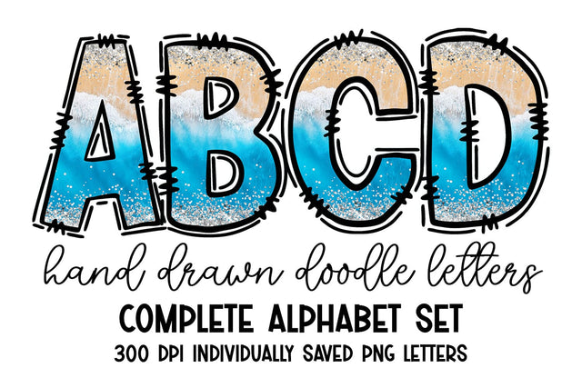 Summer Beach Glitter Doodle Letters Alphabet Set Sublimation BijouBay 
