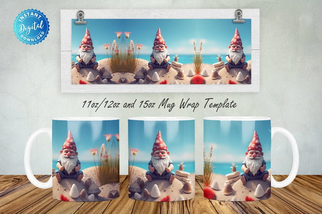 Summer Beach Gnome 11, 12 & 15 Oz Mug Sublimation Sublimation Regulrcrative 