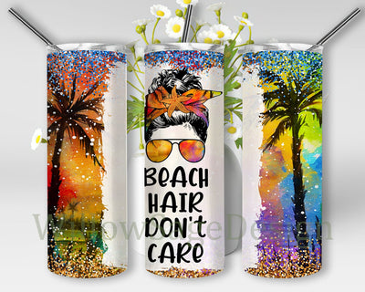 Summer Beach Hair Don't Care 20oz Skinny Tumbler Png, Messy Bun Tumbler, Glitter Png, Beach Messy Bun Mom Summer Tumbler Sublimation WillowSageDesign 