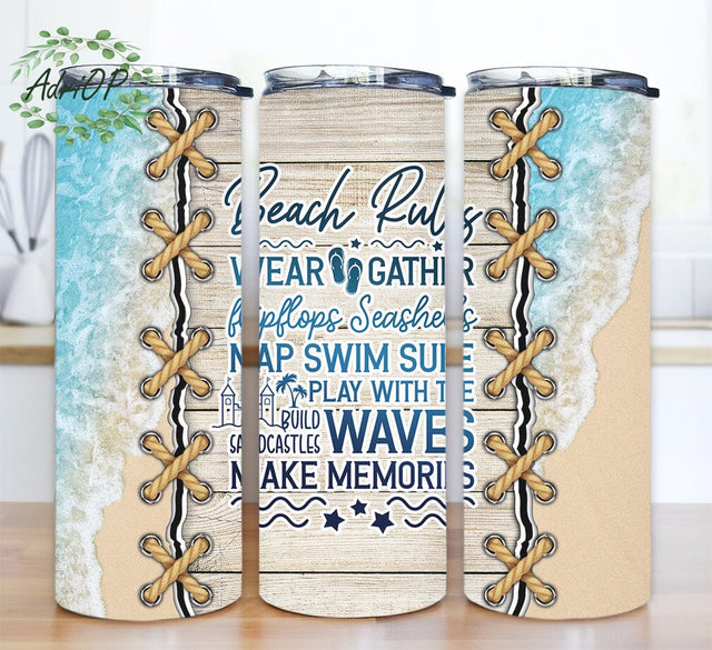 Summer Beach Rules 20oz Sublimation Tumbler Designs, Beach Tumbler, Hello Summer Tumbler, Summer Vibes Ocean Png, Seamless Beach Tumbler Sublimation AdriOP 