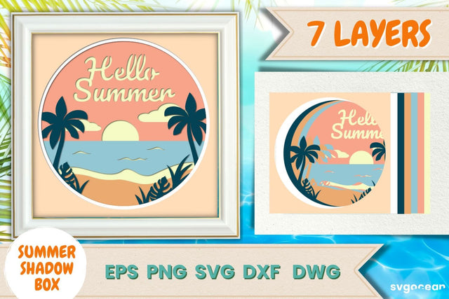 Summer Beach Shadow Box | 3D Layered SVG | Lightbox SVG SvgOcean 