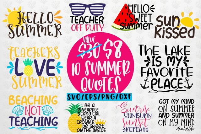 Summer & Beach Svg Bundles - 10 Svg EPS DXF PNG Cut File SVG CoralCutsSVG