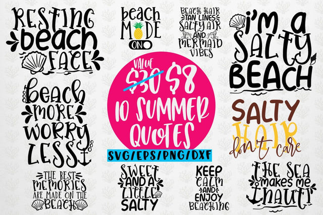 Summer & Beach Svg Bundles - 10 Svg EPS DXF PNG Cut File SVG CoralCutsSVG
