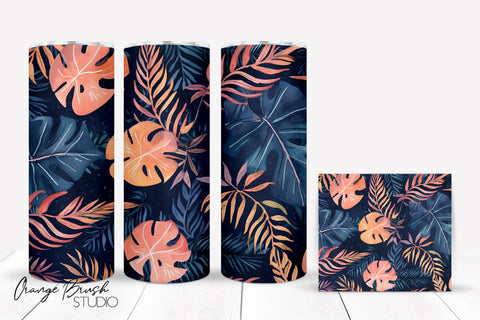 Summer Beach Tumbler Wrap,Tropical Leaves Sublimation Design Sublimation OrangeBrushStudio 