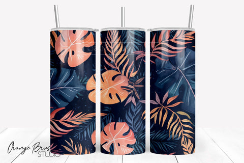 Summer Beach Tumbler Wrap,Tropical Leaves Sublimation Design Sublimation OrangeBrushStudio 