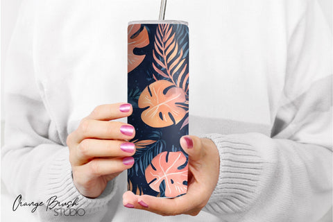 Summer Beach Tumbler Wrap,Tropical Leaves Sublimation Design Sublimation OrangeBrushStudio 