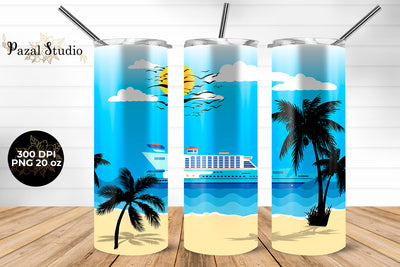 Summer Beach Vacation Cruise Tumbler Wrap Design 20 oz Sublimation Pazal Studio 