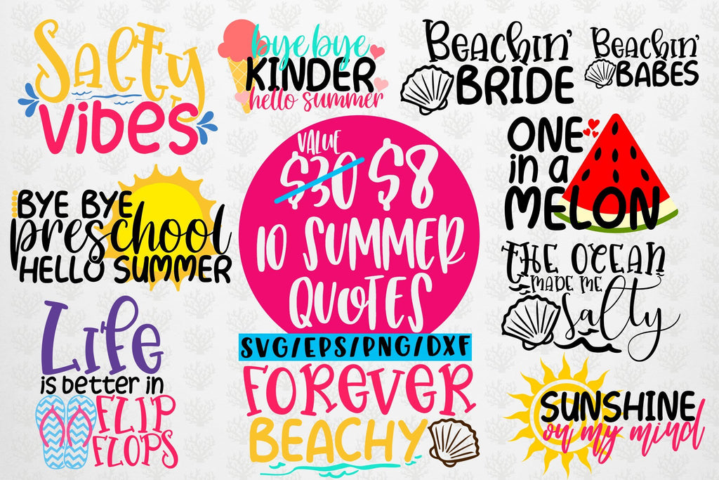 Summer & Beach Vibes Svg Bundles - 10 Svg EPS DXF PNG Cut File - So Fontsy