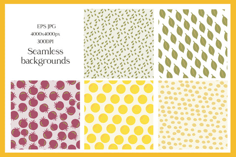 Summer berries and leaves seamless patterns - papers Digital Pattern LuckyTurtleArt 