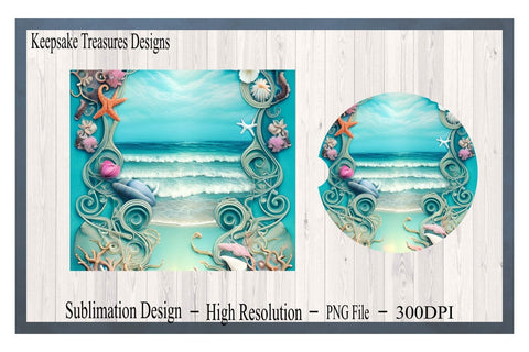 Summer Blue Ocean Waves, 20oz Straight Tumbler Wrap and Car Coaster Template, PNG Sublimation, Digital Download, PNG Printable Sublimation Keepsake Treasures Designs LLC. 