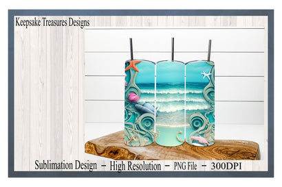 Summer Blue Ocean Waves, 20oz Straight Tumbler Wrap and Car Coaster Template, PNG Sublimation, Digital Download, PNG Printable Sublimation Keepsake Treasures Designs LLC. 