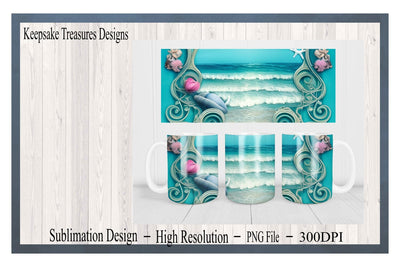 Summer Blue Ocean Waves,11oz Mug Wrap and Coaster Template, PNG Sublimation, Digital Download, PNG Printable Sublimation Keepsake Treasures Designs LLC. 