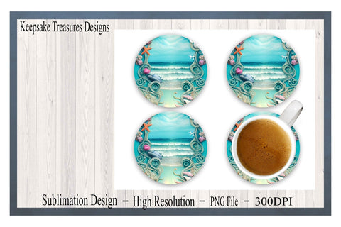 Summer Blue Ocean Waves,11oz Mug Wrap and Coaster Template, PNG Sublimation, Digital Download, PNG Printable Sublimation Keepsake Treasures Designs LLC. 