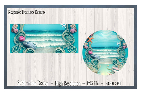 Summer Blue Ocean Waves,11oz Mug Wrap and Coaster Template, PNG Sublimation, Digital Download, PNG Printable Sublimation Keepsake Treasures Designs LLC. 