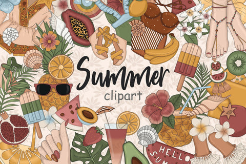 Summer Boho Clipart | Beach Party Graphics Set Sketch DESIGN GlamArtZhanna 