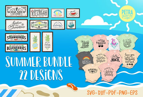 Summer Bundle of 22 Sign and T-shirt Designs for Summer Beach Vacation SVG Petra Studio Art 