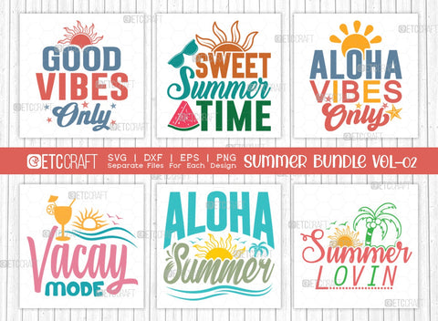 Summer Bundle Vol-02 SVG Cut File | Beach Life Svg | Good Vibes Only Svg | Sweet Summertime Svg | Aloha Vibes Only Svg | Vacay Mode Svg | Aloha Summer Svg | Summer Lovin Svg | Quote Design SVG ETC Craft 
