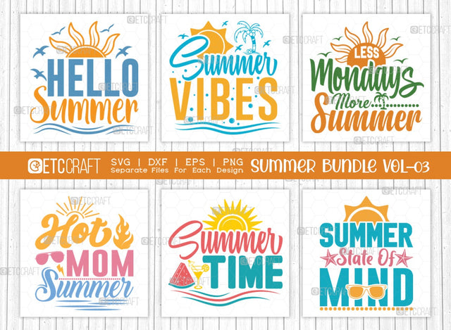 Summer Bundle Vol-03 SVG Cut File | Beach Life Svg | Hello Summer Svg | Summer Vibes Svg | Less Mondays More Summer Svg | Hot Mom Summer Svg | Aloha Summer Svg | Summer Lovin Svg | Quote Design SVG ETC Craft 