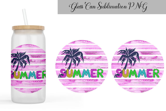 summer can glass sublimation | retro sunset beach glass can wrap Sublimation WatercolorColorDream 