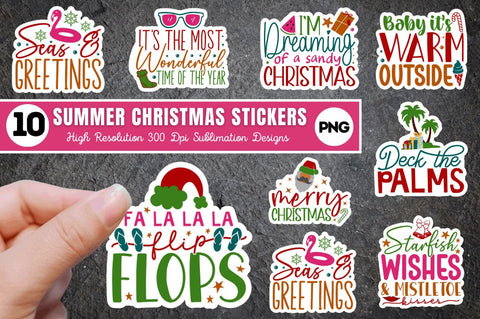 Summer Christmas Stickers Bundle Sublimation Regulrcrative 