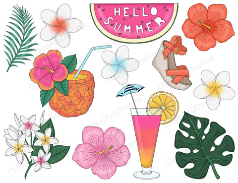 Summer Clip Art Bundle | Bright Planner Graphics Sketch DESIGN GlamArtZhanna 
