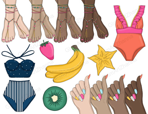 Summer Clip Art Bundle | Bright Planner Graphics Sketch DESIGN GlamArtZhanna 