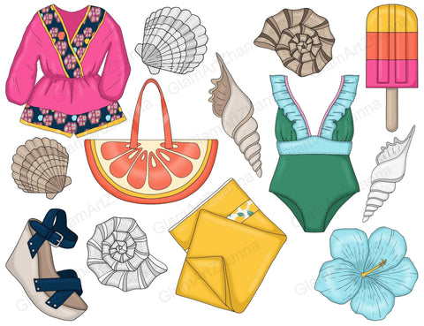 Summer Clip Art Bundle | Bright Planner Graphics Sketch DESIGN GlamArtZhanna 