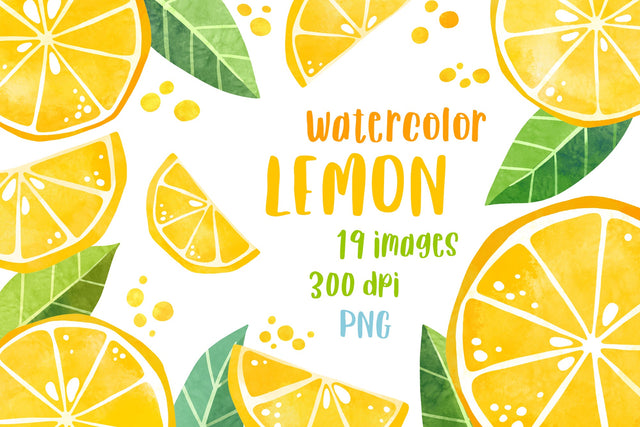 Summer clipart Watercolor lemon clipart PNG Watercolour citrus clipart bundle Sublimation GreenWolf 