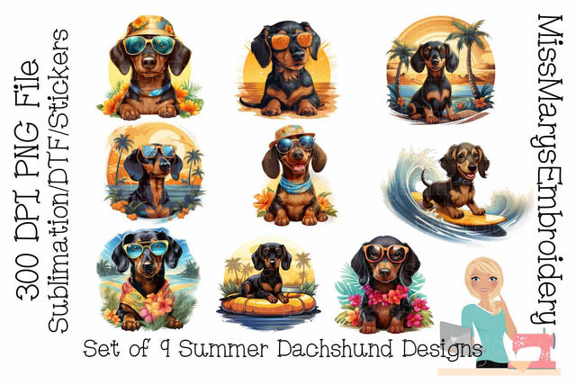 Summer Dachshund Dog PNG Clipart | Sublimation | Stickers Sublimation MissMarysEmbroidery 