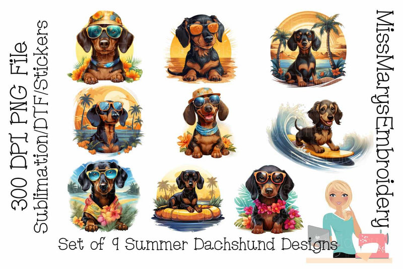 Summer Dachshund Dog PNG Clipart | Sublimation | Stickers Sublimation MissMarysEmbroidery 