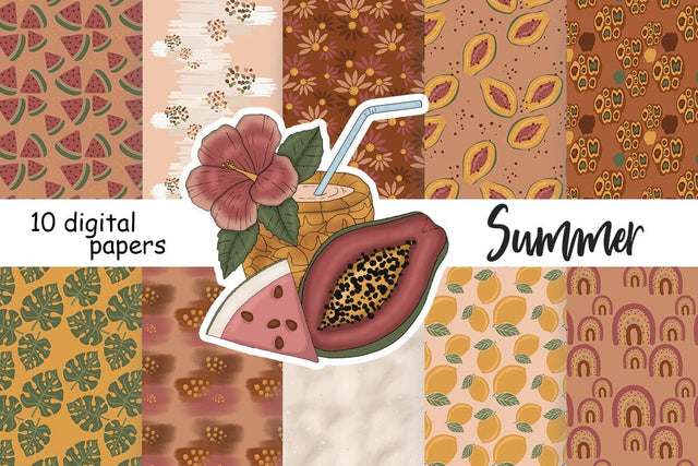 Summer Digital Paper Set | Boho Raindbow Paper Digital Pattern GlamArtZhanna 