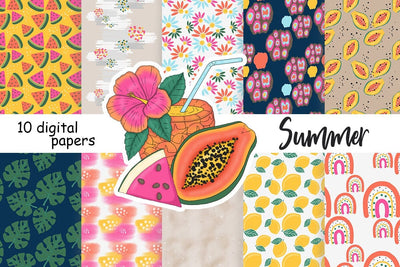 Summer Digital Paper Set | Tropical Pattern Bundle Digital Pattern GlamArtZhanna 