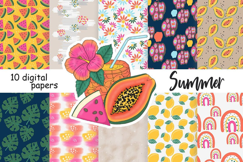 Summer Digital Paper Set | Tropical Pattern Bundle - So Fontsy