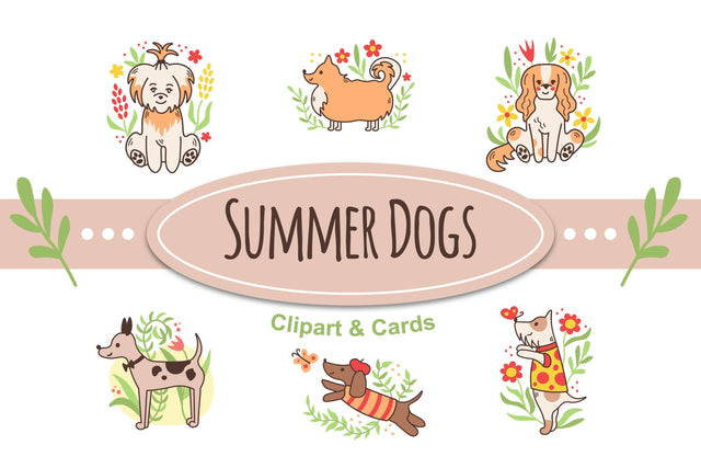 Summer Dogs Clipart Sublimation Rin Green 
