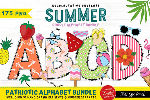 Summer Doodle Alphabet Bundle with Hand Drawn Clipart Font Regulrcrative 