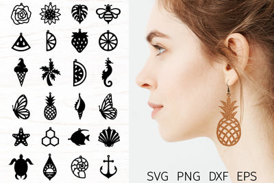 Summer earrings svg bundle, faux leather earring template SVG Digital Rainbow Shop 
