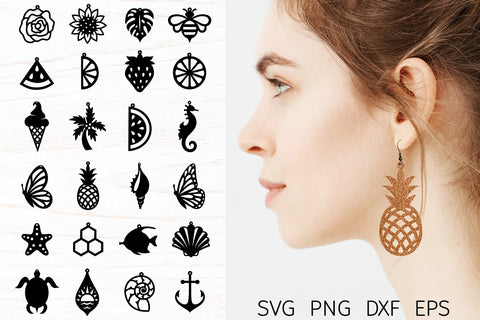 Summer earrings svg bundle, faux leather earring template SVG Digital Rainbow Shop 