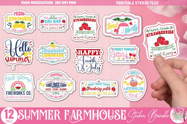 Summer farmhouse Sticker Bundle Sublimation DESIGNS DARK 