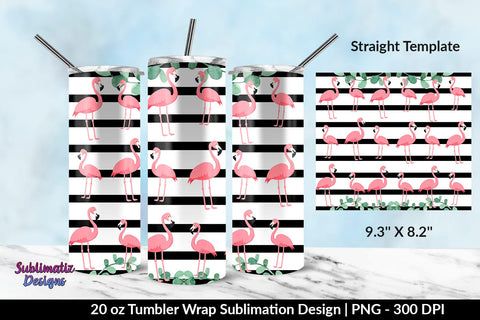 Summer Flamingos Pattern 20oz Skinny Tumbler Wrap Sublimation Design Sublimation Sublimatiz Designs 