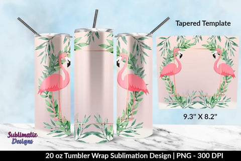 Summer Flamingos Pink Background 20oz Skinny Tumbler Wrap Sublimation Design. Sublimation Sublimatiz Designs 