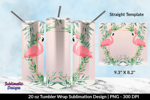 Summer Flamingos Pink Background 20oz Skinny Tumbler Wrap Sublimation Design. Sublimation Sublimatiz Designs 
