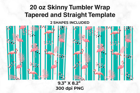 Summer Flamingos Tropical Pattern 20 oz Skinny Tumbler Wrap Design Blue Stripes Sublimation Sublimatiz Designs 