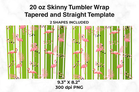 Summer Flamingos Tropical Pattern 20 oz Skinny Tumbler Wrap Design Green Stripes Sublimation Sublimatiz Designs 