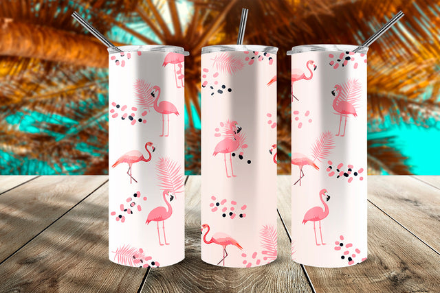 Summer Flamingos Tropical Pattern 20 oz Skinny Tumbler Wrap Design Sublimation Sublimatiz Designs 