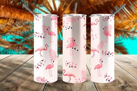 Summer Flamingos Tropical Pattern 20 oz Skinny Tumbler Wrap Design Sublimation Sublimatiz Designs 
