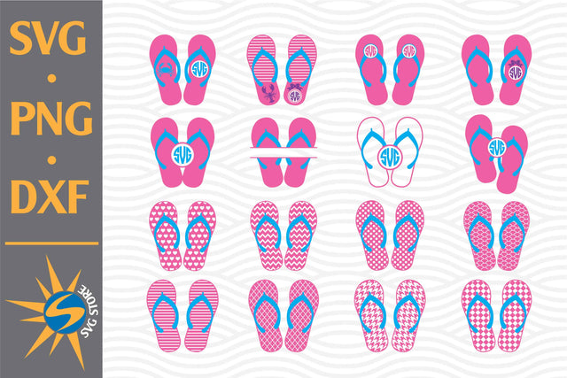 Summer Flip Flops Monogram SVG, PNG, DXF Digital Files Include SVG SVGStoreShop 
